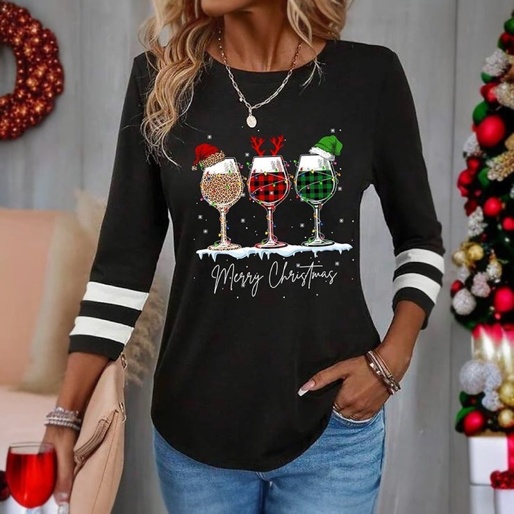 Merry Christmas Print 3/4 Sleeves Round Neck Sweatshirt