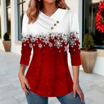 Christmas Snowflake Print Long Sleeve V-Neck Sweatshirt