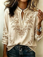 Vintage Floral Print Long Sleeve Blouse