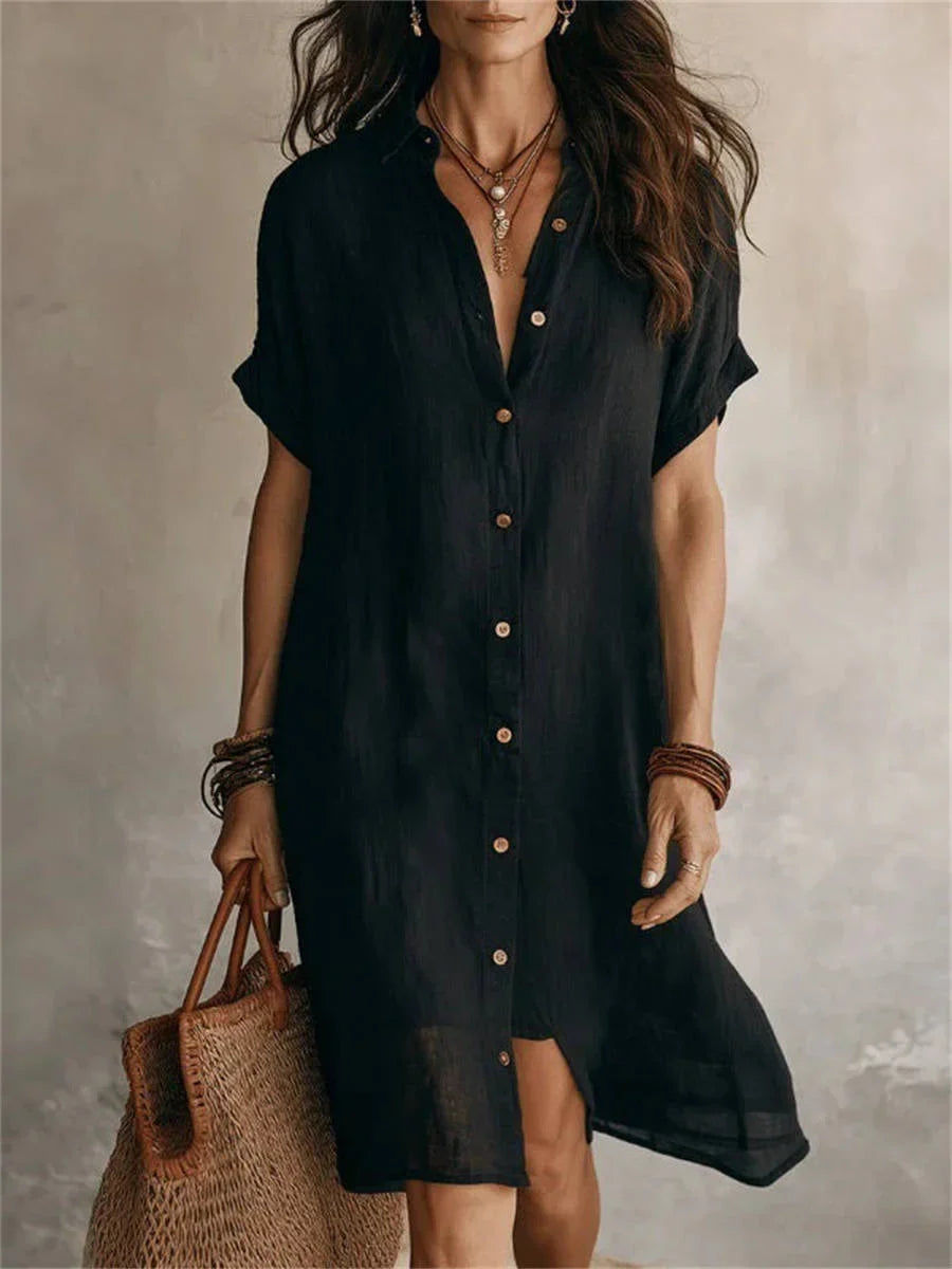 Casual Solid Colour Short Sleeve Shirt Dress
