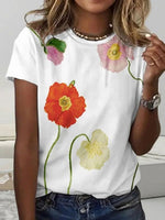 Round Neck Floral Print Short Sleeve Blouse