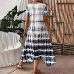 Summer Casual Loose Extra Long Mixed Color Short Sleeve Dress