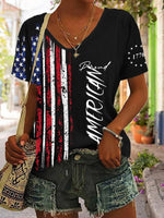 Casual Flag V Neck Short Sleeve Tee