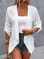 3/4 Sleeves Solid Embroidered Hollow Casual Loose Top