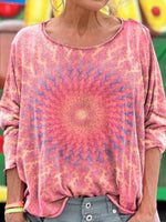 Vintage Pink Loose Gradient Crew Neck Blouse