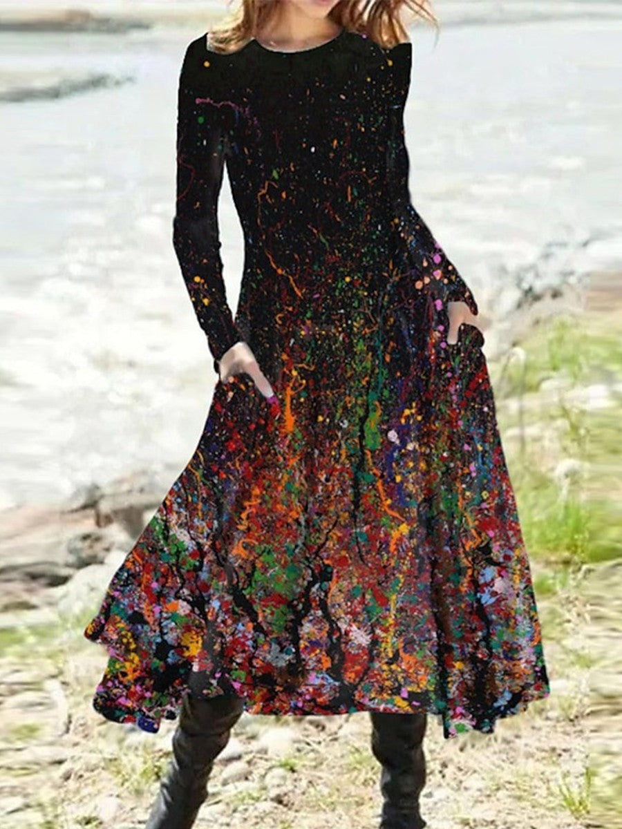 Colorful Gradient Pocket Midi Dress