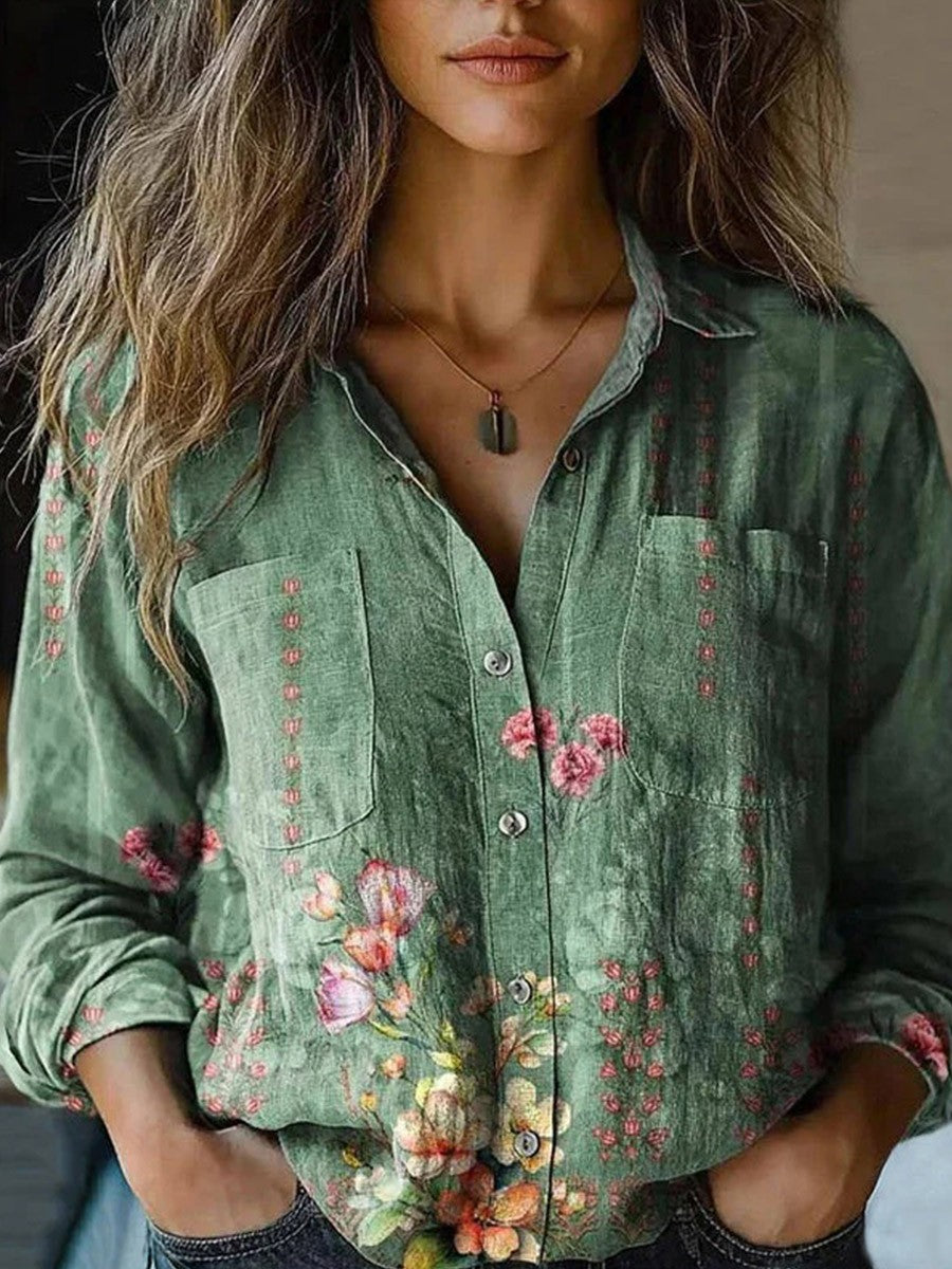 Retro Floral Pattern Blouse