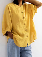 Retro Lantern Sleeve Cotton And Linen Loose Shirt