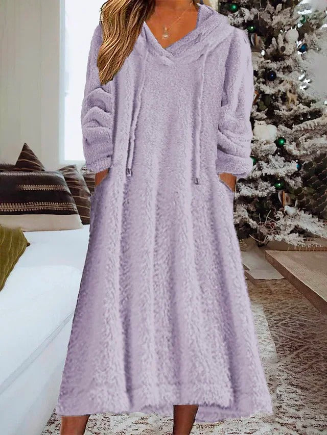 Loose Fluffy Fleece Hoodie Casual Dress