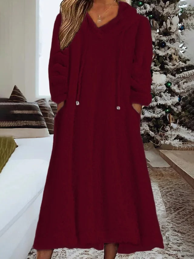 Loose Fluffy Fleece Hoodie Casual Dress