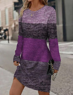 Ethnic Crew Neck Long Sleeve Comfy Casual Mini Dress