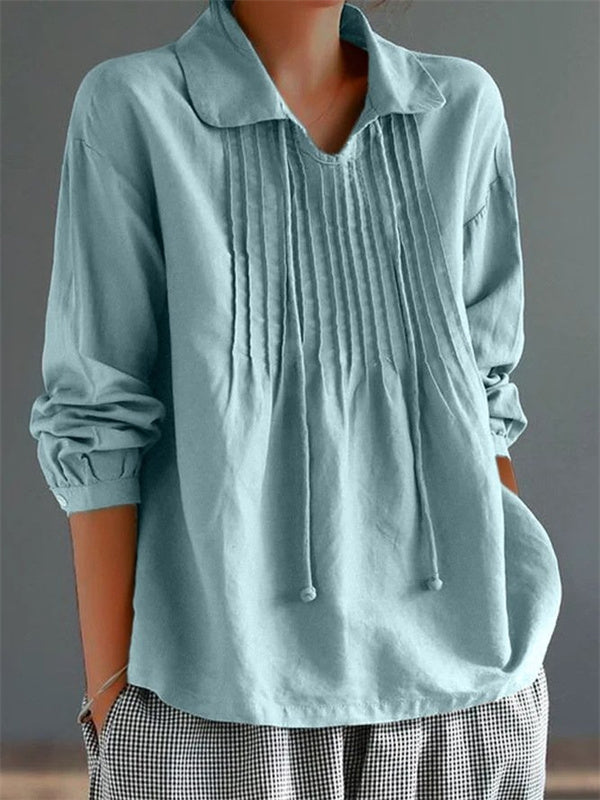 Floral Print Notched Long Sleeve Loose Blouse