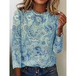 Ethnic Lace Crew Neck Long Sleeve Comfy Blouse