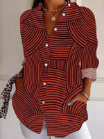 Geometric Stripes Shirt Collar Long Sleeve Lightweight Regular Fit Shirt