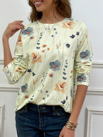 Casual Floral Print Crew Neck Long Sleeve Daily Loose Blouse