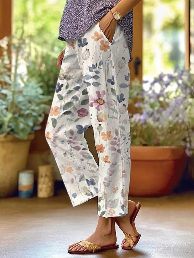 Casual Floral Loose Turnip Pants