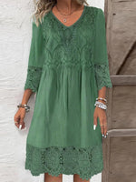 Plain Lace Casual Loose 3/4 Sleeves Midi Dress