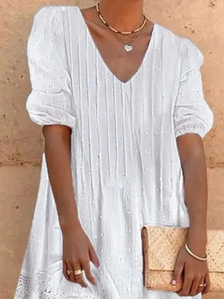 Plain Lace Casual Cotton Midi Dress