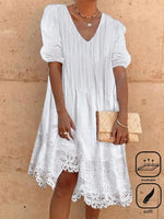 Plain Lace Casual Cotton Midi Dress