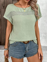 Green Crew Neck Short Sleeves Basic Blouse