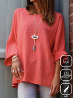 Casual Crew Neck 3/4 Sleeves Plain Blouse