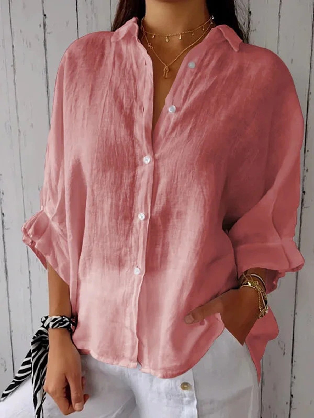 Women's Daily Plain 3/4 Sleeves Loose Shirt