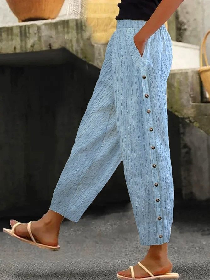 Plain Casual Buckle Micro-Elasticity Ankle Pants