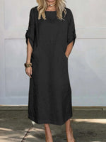 Loose Fit Plain Casual Crew Neck Dress