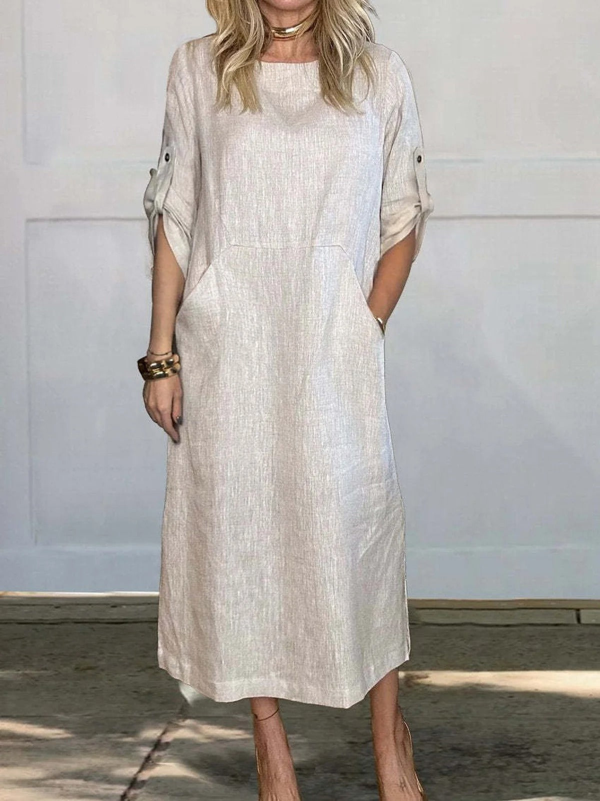 Loose Fit Plain Casual Crew Neck Dress
