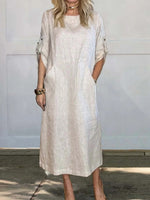 Loose Fit Plain Casual Crew Neck Dress