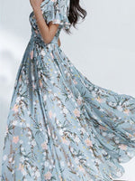 Floral Print Short V-neck Sleeve Comfy Midi Dress