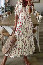 Floral V Neck Loose Casual Maxi Dress