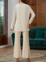 Elegant Loose V Neck Chiffon Matching Outfit Mother The Bride 3 PCS Pantsuits