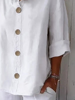 Plain Shirt Collar Long Sleeve Button Casual Shirt