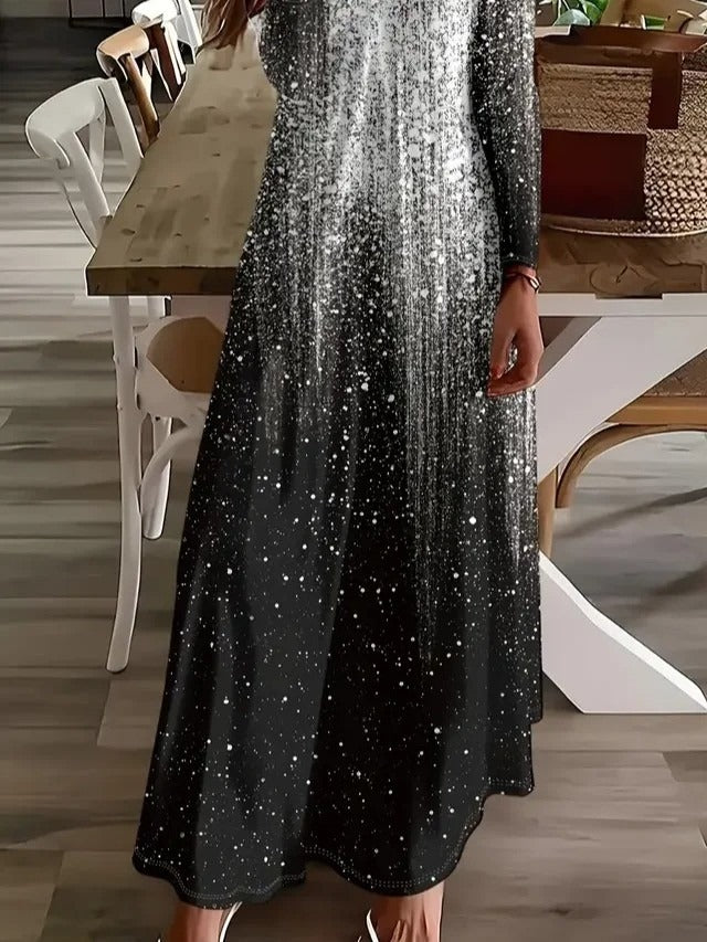 Abstract Print V-neck Long Sleeve Maxi Dress