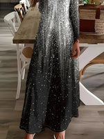 Abstract Print V-neck Long Sleeve Maxi Dress