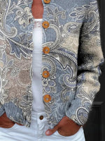 Ethnic Paisley Art Print Buttoned Long Sleeve Cardigan