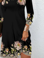 Floral Print Round Neck Long Sleeve Mini Dress