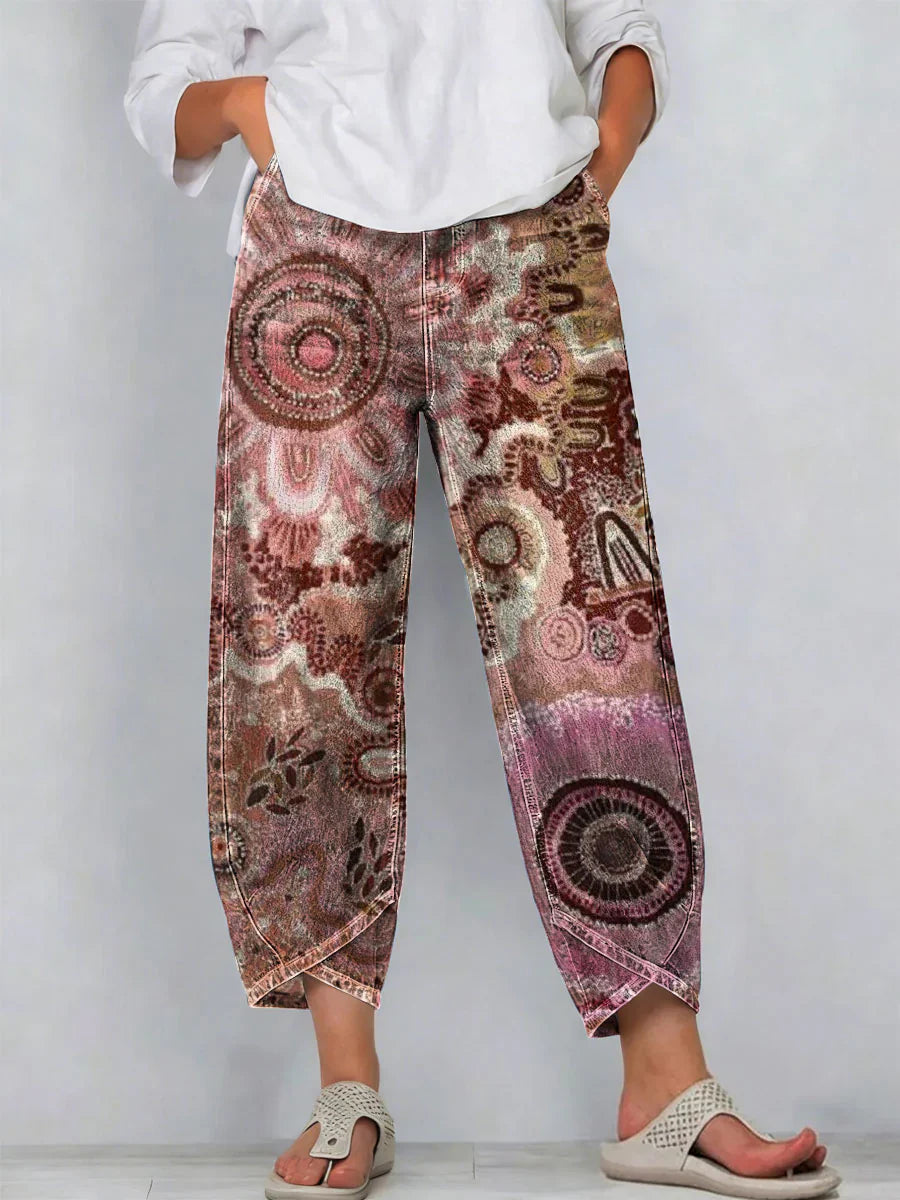 Vintage Flowers Floral Patterns Art Prints Casual Denim Cotton Pants