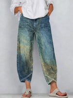 Women's Vintage Flowers FloralPatterns Art Prints Casual Denim Cotton Pants