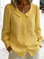 Spring Embroidery Floral Long Sleeve Crew Neck Button Casual Top