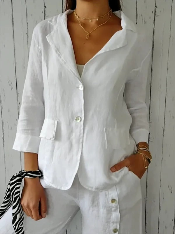 Cotton And Linen Shawl Collar Plain Casual Blazer