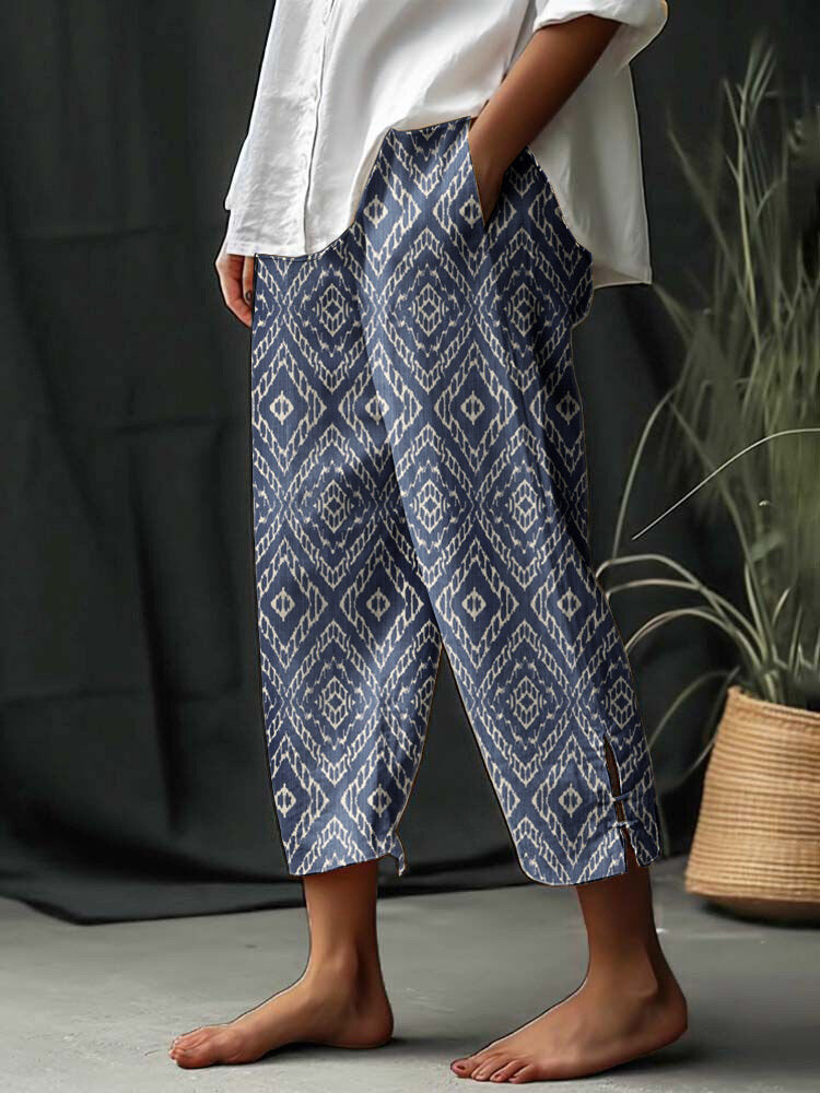 Women's Vintage Argyle Print Vacation Cropped Pants With Pocket