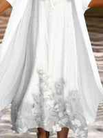 Women's Floral Print 3/4 Sleeves Two Piece Maxi Dress