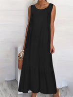 Linen Plain Crew Neck Casual Women's Maxi Dress