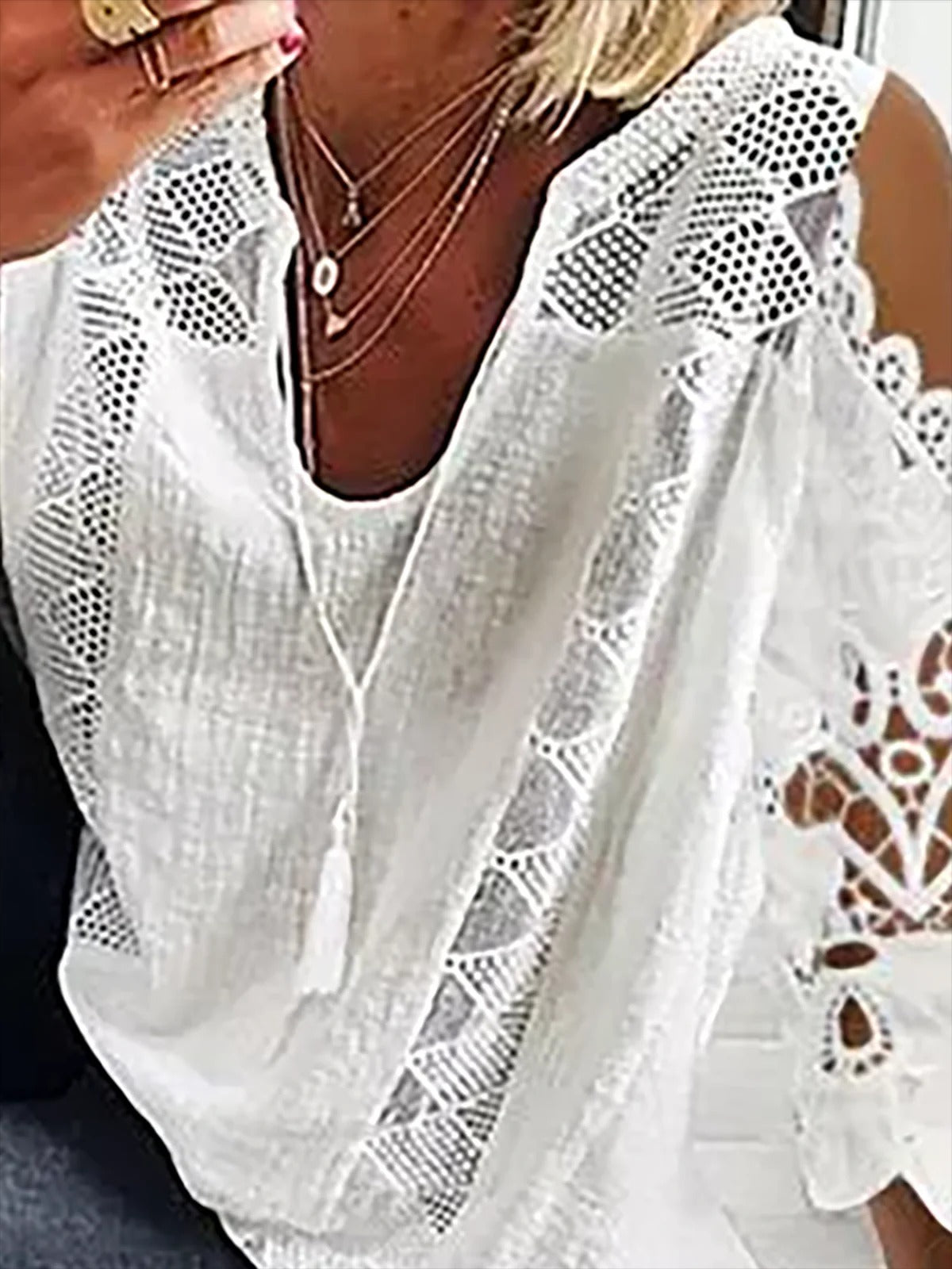 Plain Cold Shoulder Casual Blouse