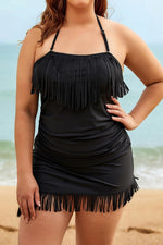 Solid Color Tassel Wrap with Skirt Tankini