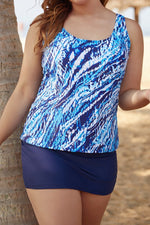 Abstract Tie Dye Wide Straps with Navy Skirt Tankini