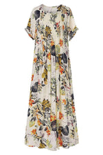 Floral Print Round Neck Short Sleeves Maxi Dress