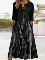 Abstract Print Midi Dress With Matching Bolero Jacket